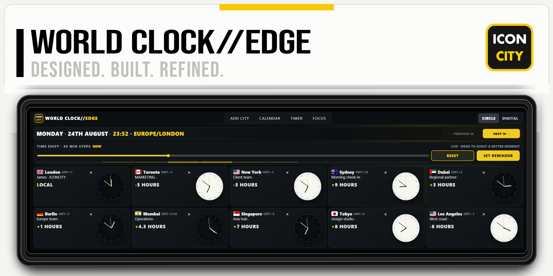World Clock widget on the Xeneon Edge